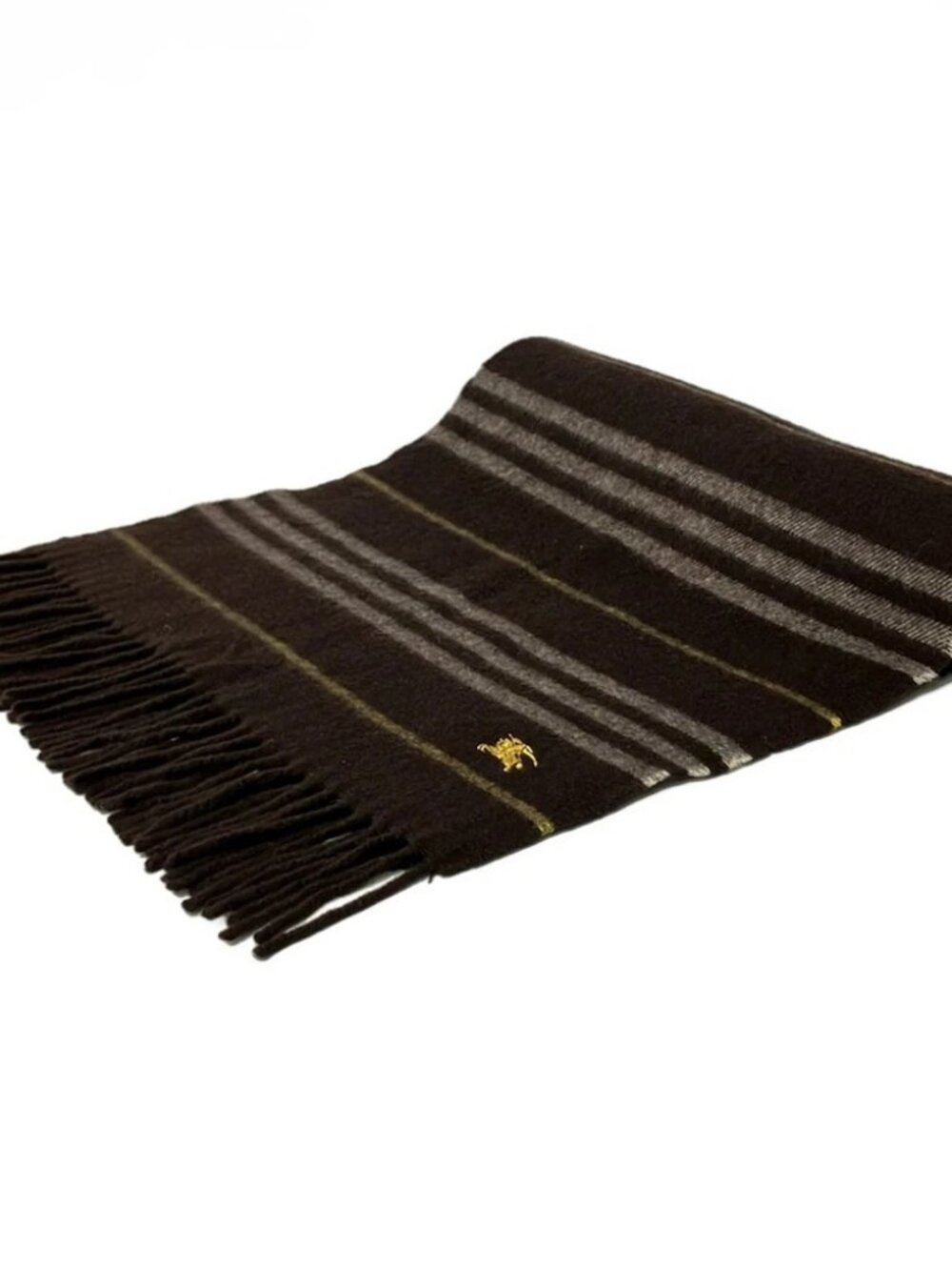 Burberry Black Label Dark Brown White Yellow Cashmere Scarf